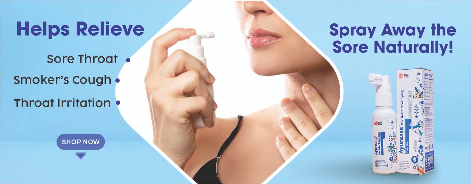 Ayurease throat spray website banner